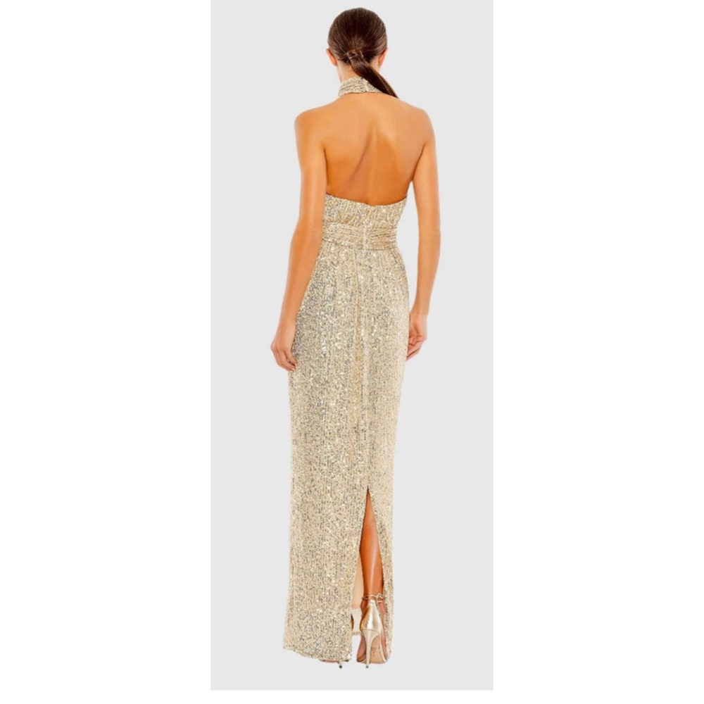 Women's Mac Duggal Gold Sequin Halter Gown Size 8 - Picture 3 of 7